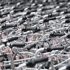 A sea of identical bike handles, China, Asia