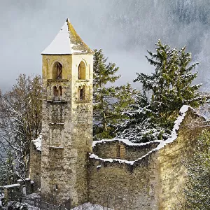 Sent's former church, which burned in the early 1600s, Sent, Graubunden, Switzerland, Europe
