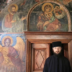 Serbian monk at Koutloumoussiou monastery, UNESCO World Heritage Site, Mount Athos