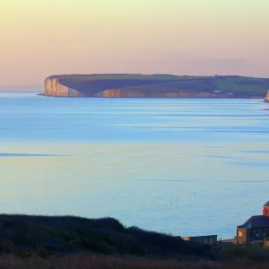 Seven Sisters from Birling Gap at sunset, South Downs National Park, East Sussex, England, United Kingdom, Europe