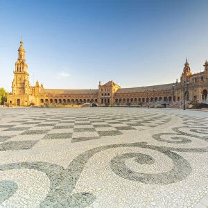 Shape and design of the stone mosaic flooring, Plaza de Espana, Seville, Andalusia, Spain