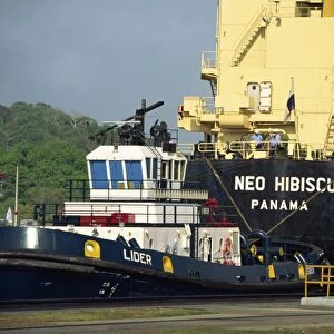 Ship transitting the Miraflores Locks