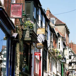 Shop signs, Steep Hill, Lincoln, Lincolnshire, England, United Kingdom, Europe