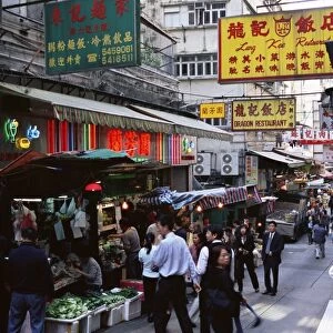 Shops and market stalls on Gage Street, Mid Levels, Hong Kong Island, Hong Kong