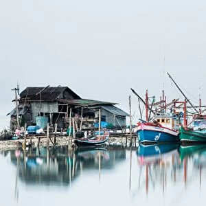 Shrimp fishing boats and house, Koh Phangan, Thailand, Southeast Asia, Asia