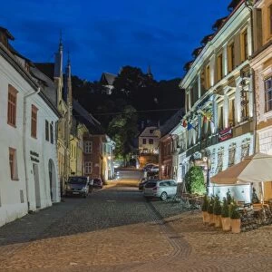Sighisoara at night in the historic centre of the 12th century Saxon town, Sighisoara