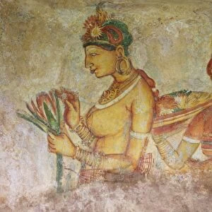 Sigiriya Damsels or Cloud Maidens, 5th century AD, frescoes, Sigiriya Lion Rock Fortress, Sigiriya, Sri Lanka, Asia