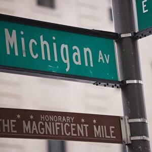 Signposts, the Magnificent Mile, North Michigan Avenue, Chicago, Illinois, USA