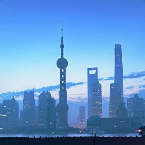 Skyline of Pudong at dawn, Shanghai, China, Asia