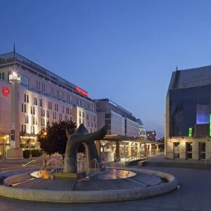Slovak National Theatre and Sheraton Hotel at dusk, Bratislava, Slovakia, Europe