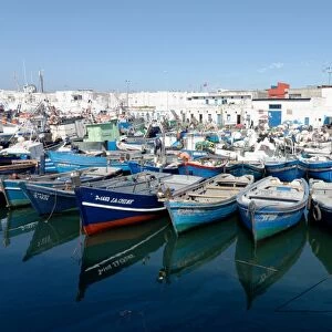 Small inshore fishing boats in Tangier fishing harbour, Tangier, Morocco, North Africa, Africa