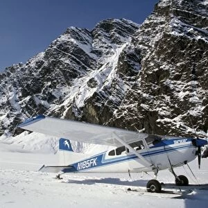 Small plane landed on glacier in Denali National Park