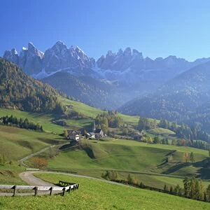 Small village of St. Magdalena in the Villnoss Valley, in the Dolomites