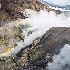 Smoking fumaroles on Mutnovsky volcano, Kamchatka, Russia