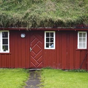 Sod roof building in historic Tinganes district, City of Torshavn, Faroe Islands
