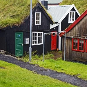Sod roof houses in historic Tinganes district, City of Torshavn, Faroe Islands