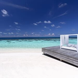 Sofa at the beach in the Maldives, Indian Ocean, Asia