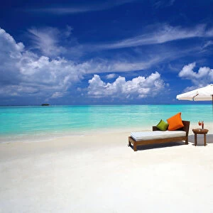 Sofa and tropical beach, The Maldives, Indian Ocean, Asia