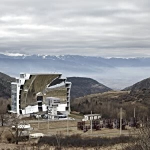 The solar furnace that can reach temperatures up to 3500 degrees C (6330 degrees F) at Odeillo in the Pyrenees-Orientales