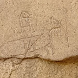 Soldier riding a horse petroglyph, Chetro Ketl, Chaco Culture National Historical Park, UNESCO World Heritage Site, New Mexico, United States of America, North America