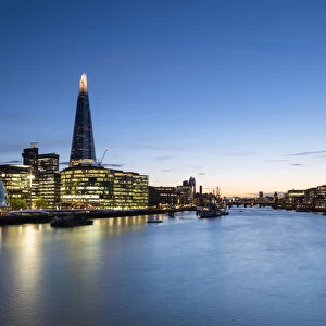 South Banks and The Shard reflecting in the River Thames, London, England, United Kingdom