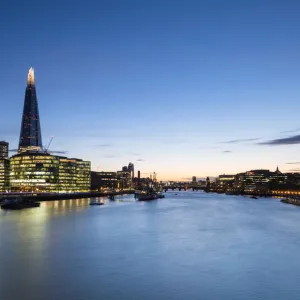 South Banks and The Shard reflecting in the River Thames, London, England, United Kingdom