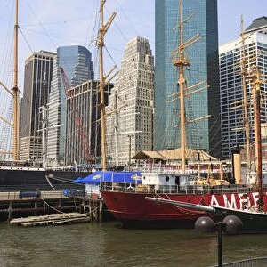 South Street Seaport and Lower Manhattan buildings, New York City, New York