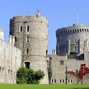 The southern walls of Windsor Castle, with the Round Tower within, the castle has been home to Royalty for 900 years, Windsor, Berkshire