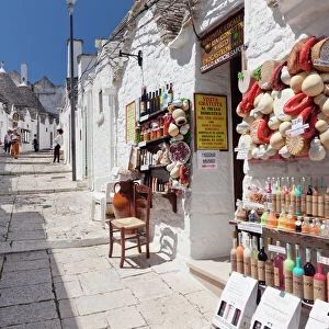 Souvenir shop on street of Trulli, traditional houses, Rione Monti area, Alberobello