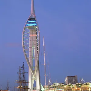 Spinnaker Tower at twilight, Gunwharf Quays, Portsmouth, Hampshire, England