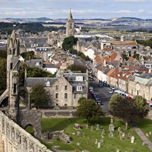 St. Andrews from St. Rules Tower at St. Andrews Cathedral, St. Andrews, Fife, Scotland, United Kingdom, Europe
