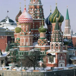 St. Basils Christian cathedral in winter snow