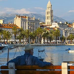 St. Domnius Cathedral Bell Tower and picturesque harbour, Stari Grad (Old Town), Split, Central Dalmatia, Croatia, Europe