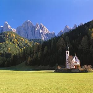 St Johann Church and the Dolomites in the Background, Trentino, Italy