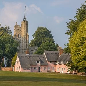 St. Mary the Virgins Church and the Pink Cottages, Cavendish, Suffolk, England, United Kingdom