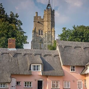 St. Mary the Virgins Church and the Pink Cottages, Cavendish, Suffolk, England, United Kingdom