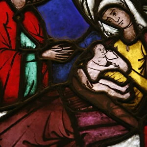 Stained glass of the birth of Isaac, son of Abraham and Sarah, Klosterneuburg, Austria