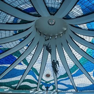 Stained glass in the Metropolitan Cathedral of Brasilia, UNESCO World Heritage Site, Brazil, South America