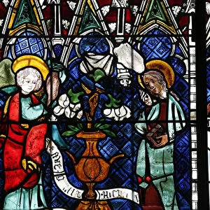 Stained glass window dating from the 14th century depicting the Announcement made to Mary