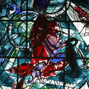 Stained glass window in the Synagogue of the Hadassah hospital showing the Tribes of