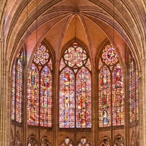 Stained glass windows above the choir in Saint-Pierre-et-Saint-Paul de Troyes cathedral, in Gothic style, dating from around 1200, Troyes, Aube, Champagne-Ardennes, France, Europe