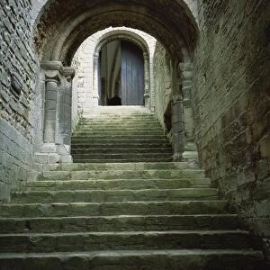 Stairs to keep of castle, Castle Rising, Norfolk, England, United Kingdom, Europe
