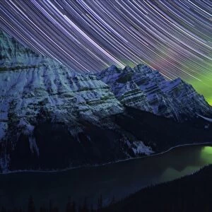 Star Trails and Northern Lights over Peyto Lake, Banff National Park, UNESCO World Heritage Site