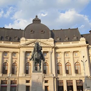 Statue of King Carol outside Central University Library, Piata Revolutiei, Bucharest, Romania, Europe