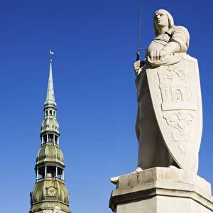 Statue of Roland and St Peters church in the old town square