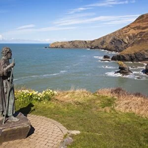 Statue of St. Carannog, Llangrannog Beach, Ceredigion (Cardigan), West Wales, Wales