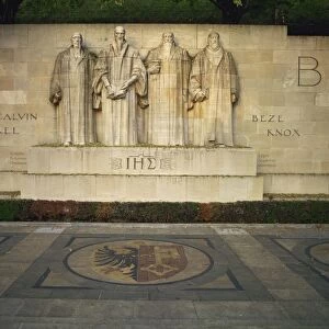 Statues of Calvin, Knox, Farel and Beze on Reformation Monument, Geneva