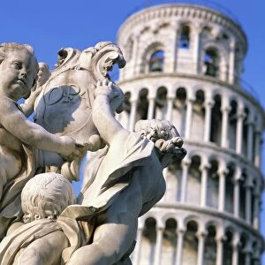 Statues in front of the Leaning Tower in Pisa, UNESCO World Heritage Site
