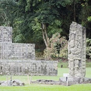 Stelae A dating from 731 AD depicting Rabbit 18, Copan Ruins, Mayan archaeological site