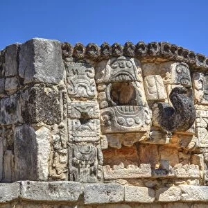 Stone mask of the God Chac, Mayapan, Mayan archaeological site, Yucatan, Mexico